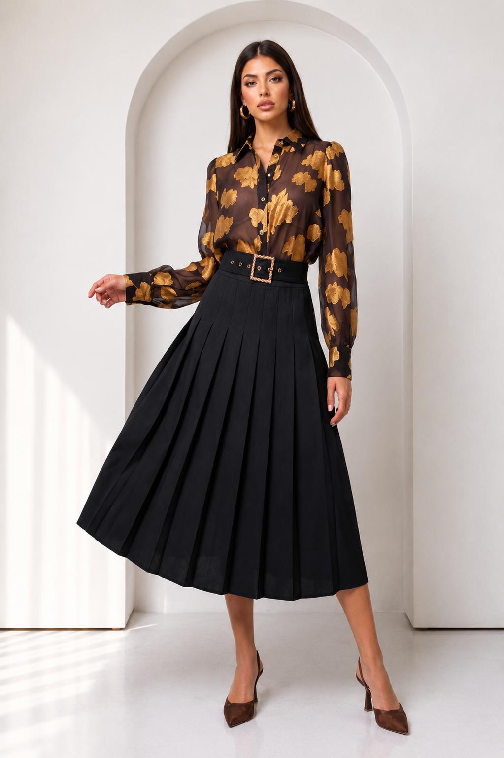 Gold Embroidered Pleated Midi Set