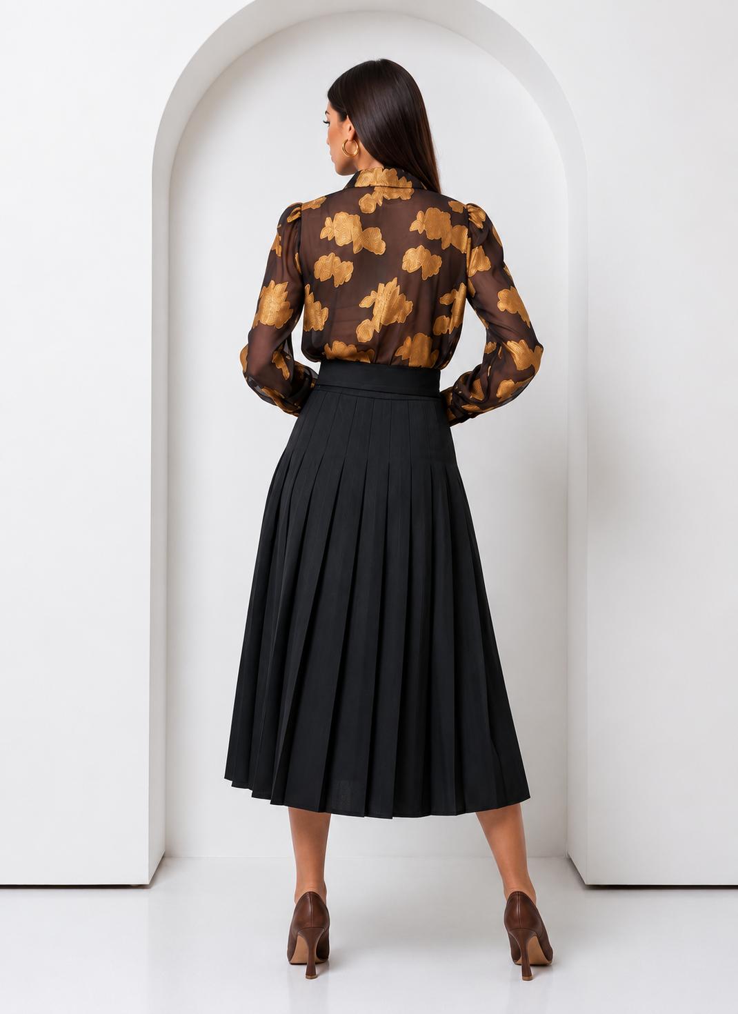 Gold Embroidered Pleated Midi Set