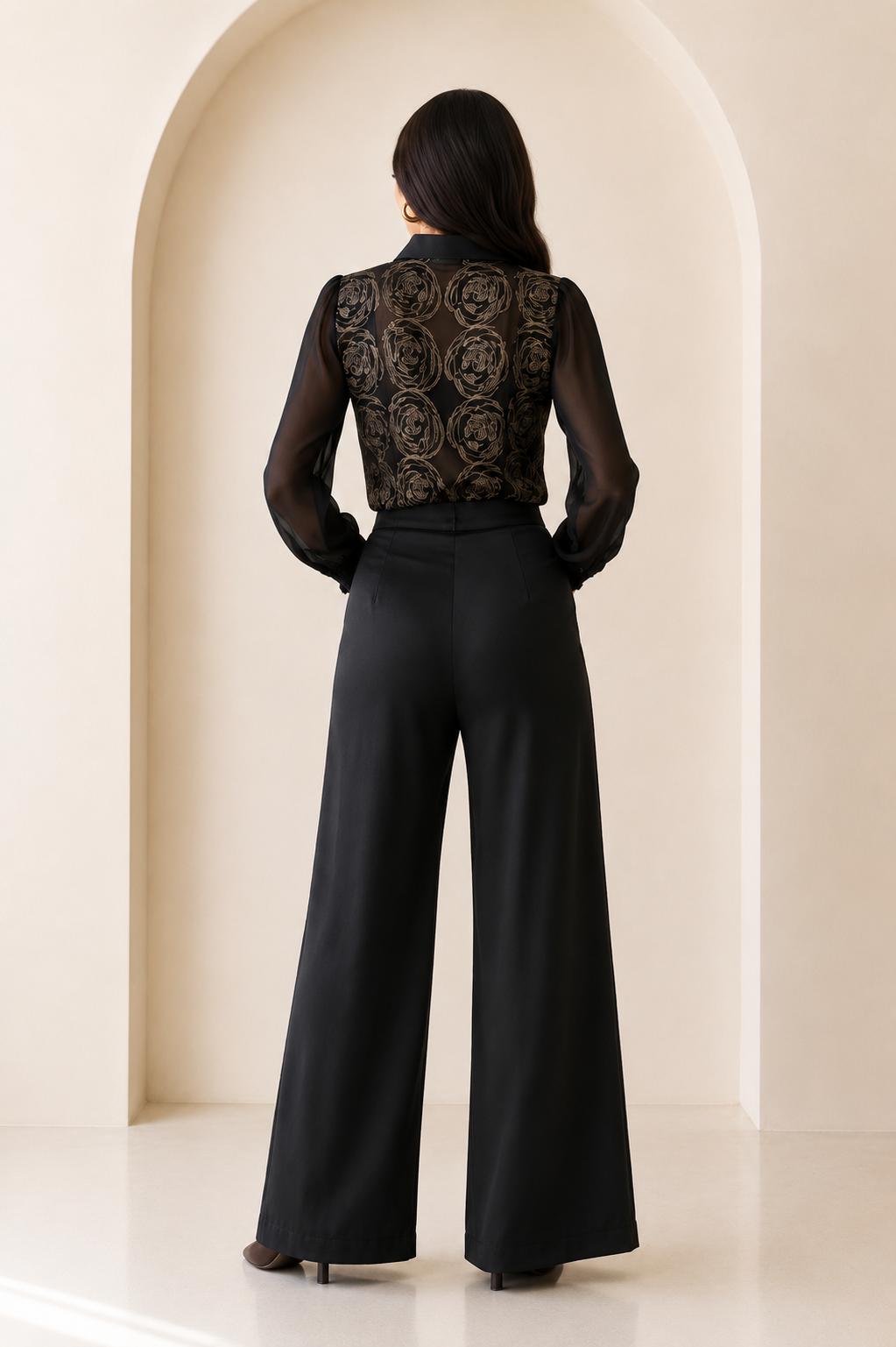 Embroidered Wide-Leg Pants Set