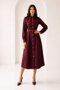 Shoulder Detail Belted Midi Dress