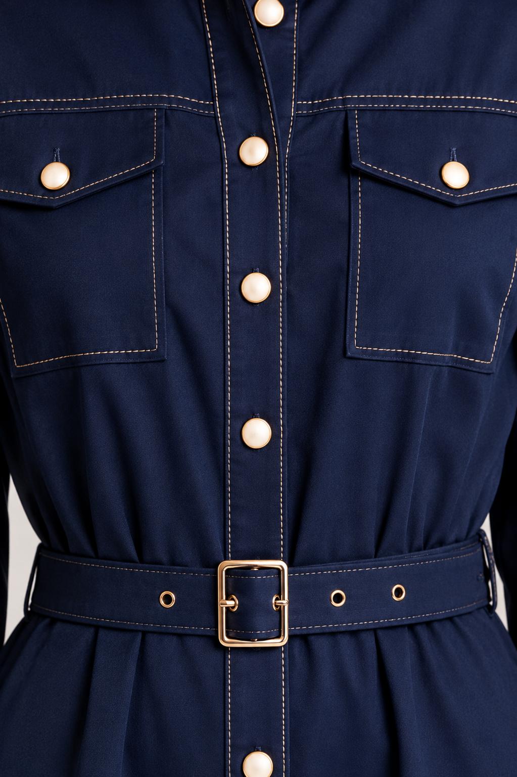 Shoulder Detail Belted Midi Dress