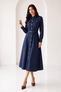 Shoulder Detail Belted Midi Dress