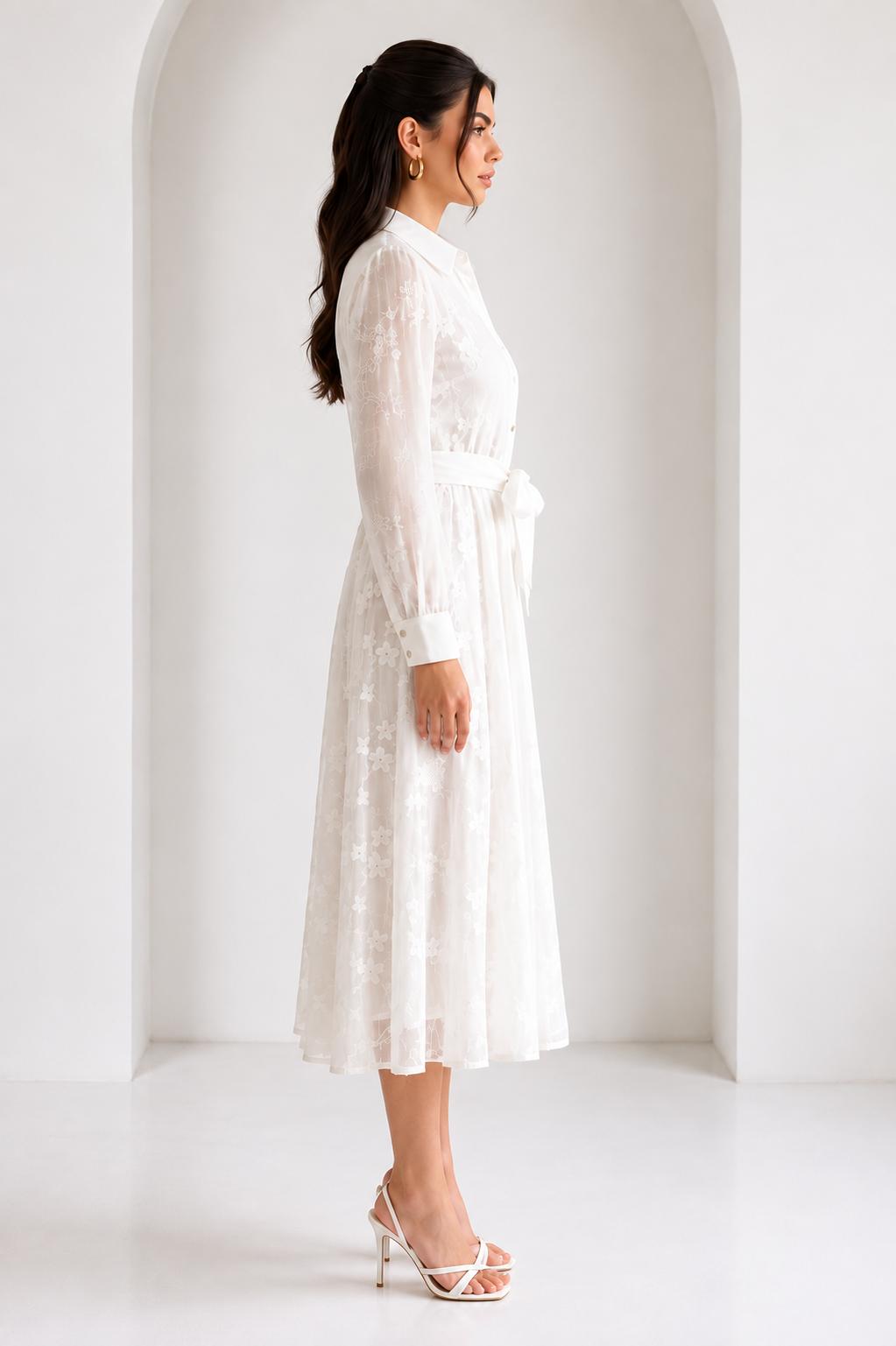 Floral Lace Belted Midi Dress