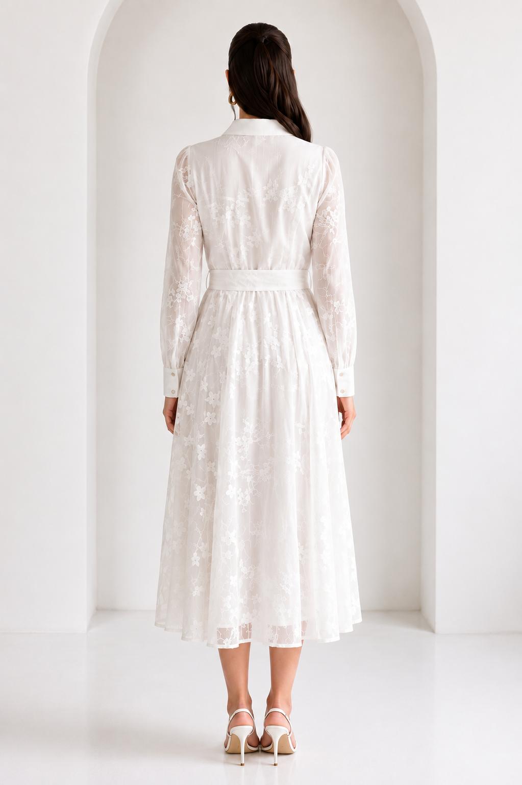 Floral Lace Belted Midi Dress
