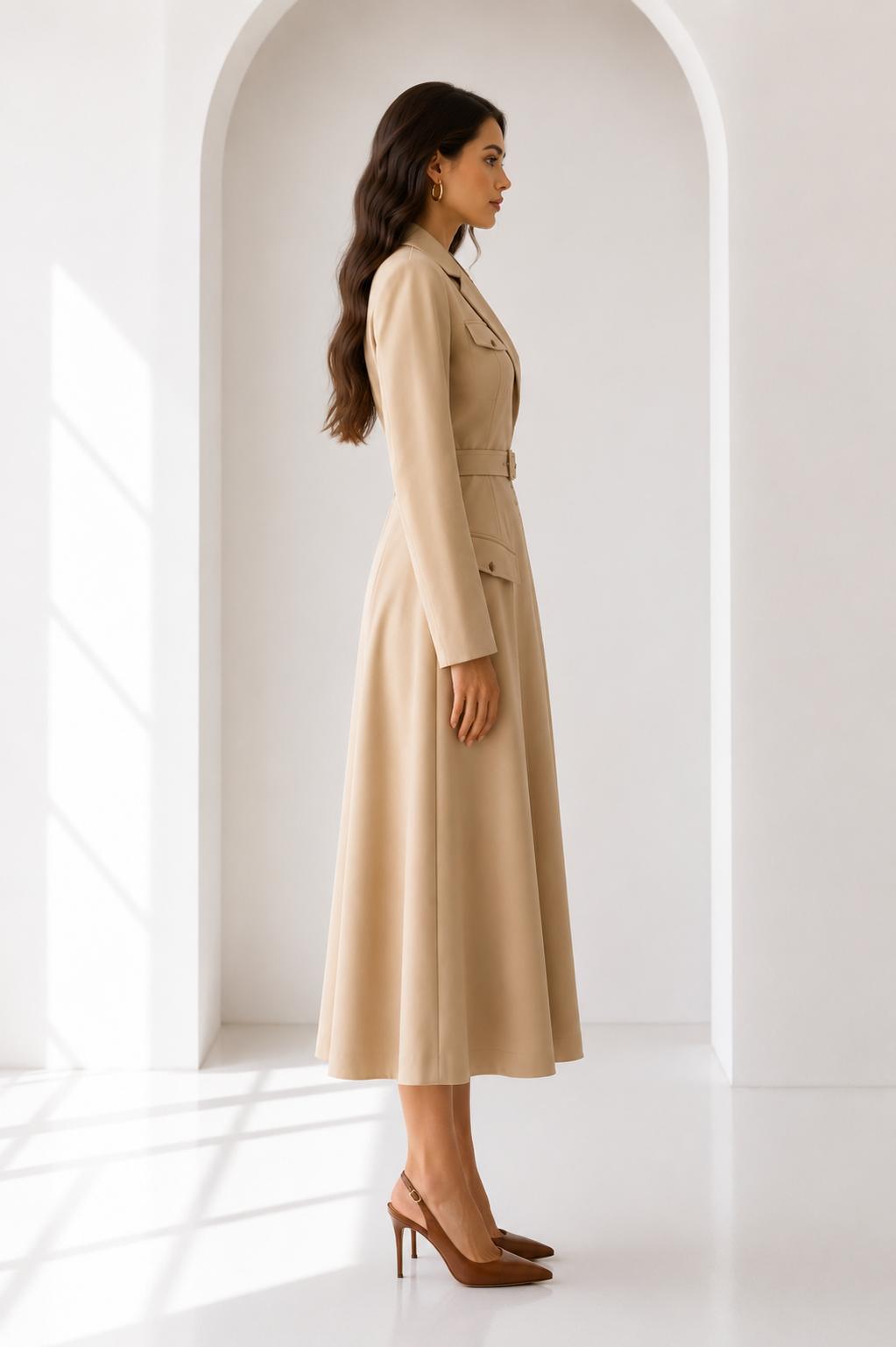 Gold Buckle Blazer Midi Dress