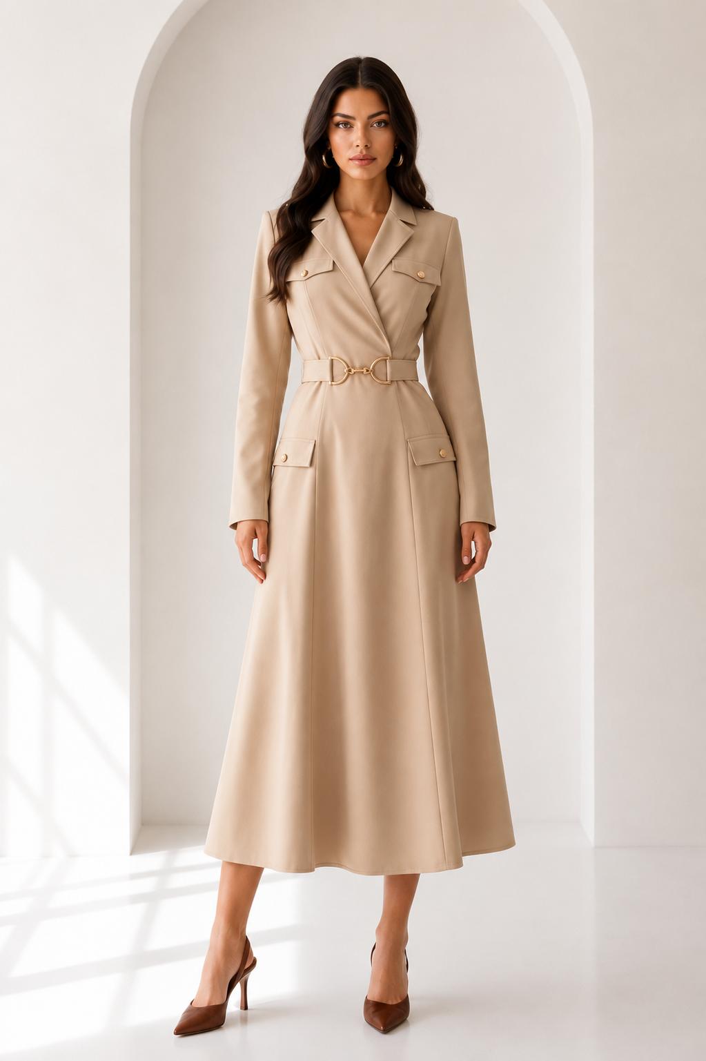 Gold Buckle Blazer Midi Dress
