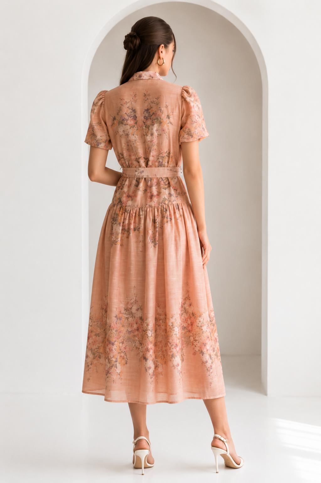 Floral Puff Sleeve Midi Dress