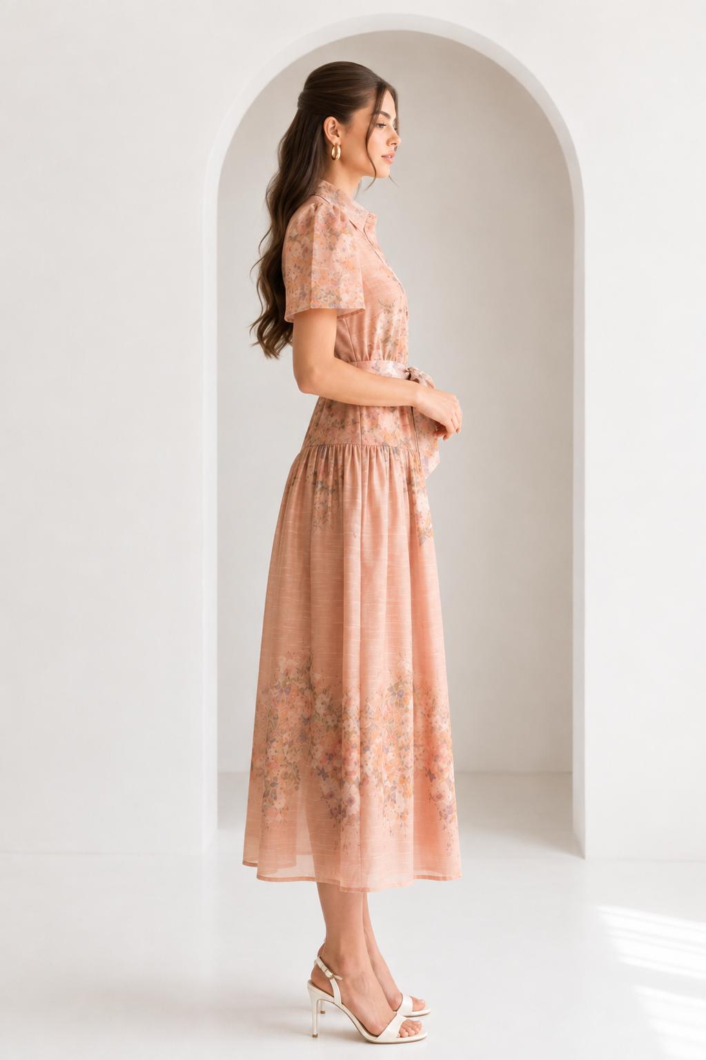 Floral Puff Sleeve Midi Dress