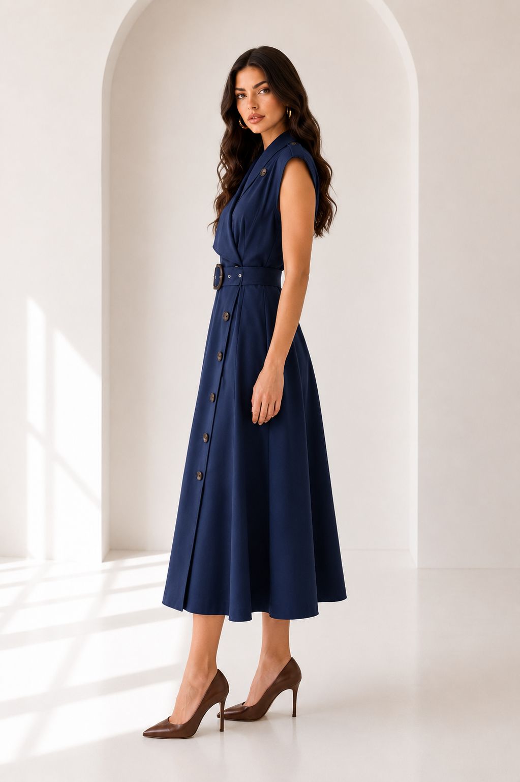 Drop Shoulder Belted Midi Dress