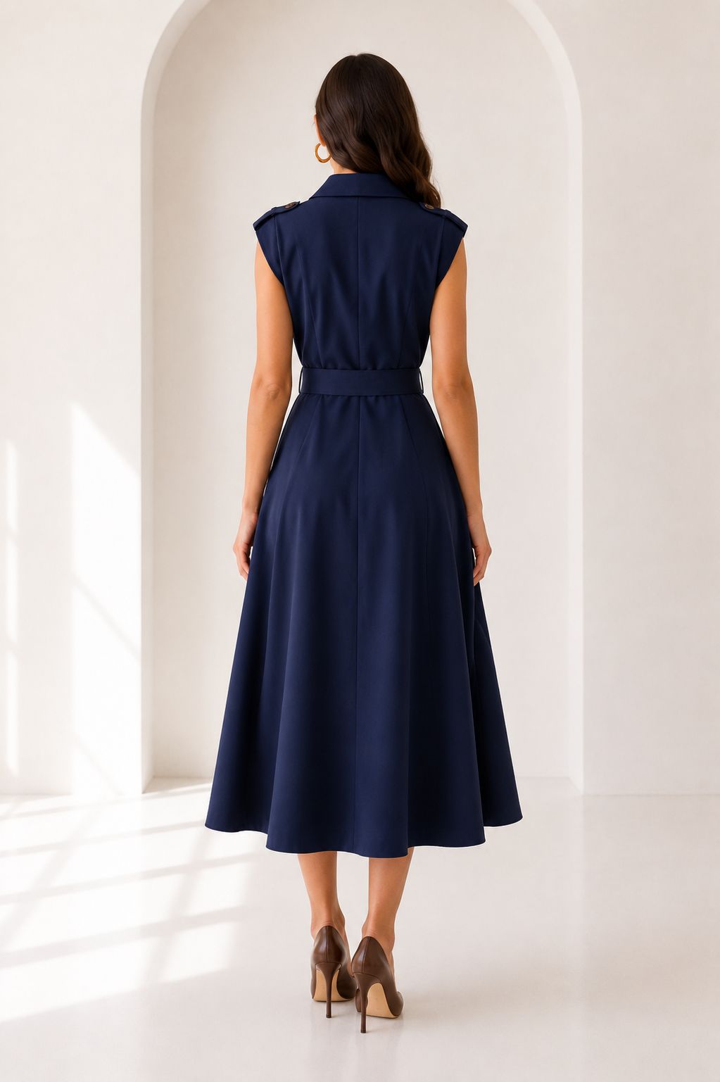 Drop Shoulder Belted Midi Dress