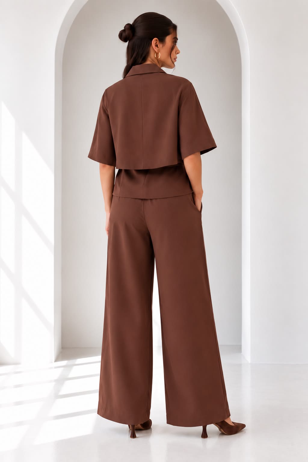 Belted Button-Down Poncho Pants Set