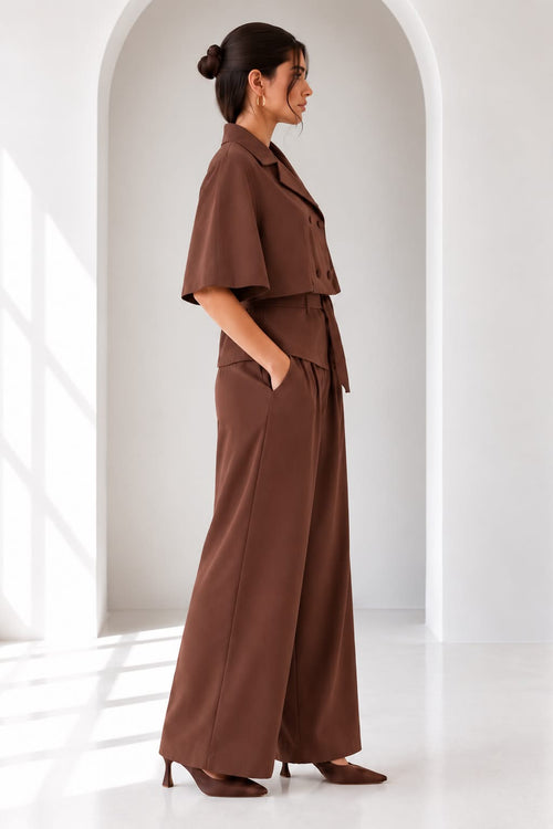 Belted Button-Down Poncho Pants Set